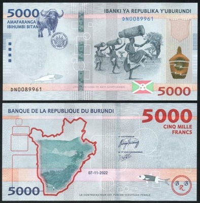 $ Burundi 5000 FRANCS P-58 UNC 2022