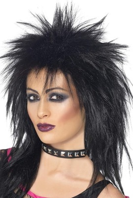 Smiffys Rock Diva Wig Black czarna peruka gwiazda rocka lata 80-te