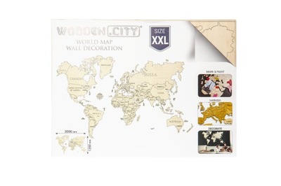 Drewniana Mapa Świata na ścianę 3D rozm. XXL niebi