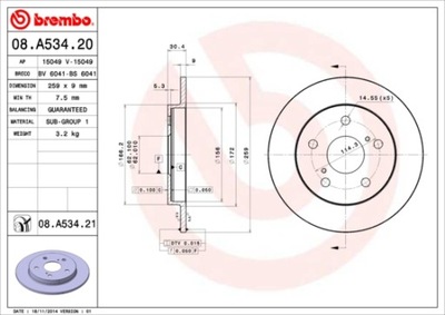 BREMBO 08.A534.21 DISCO DE FRENADO  