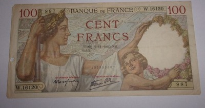 100 franków - Francja - cent francs - Banque de France - banknot 1940 r.