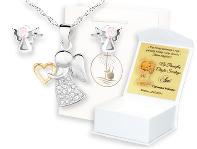 PAMIĄTKA CHRZTU CHRZEST ANIOŁKI ANIOŁ STRÓŻ GRAWER