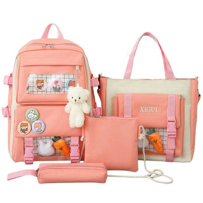 Prosty zestaw 4-częściowy plecak do szkoły średniej Torby dla nastolatki w kolorze różowym