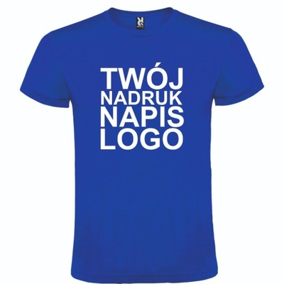 Męska koszulka T-shirt z twoim napisem nadrukiem logo chabrowa roz. S