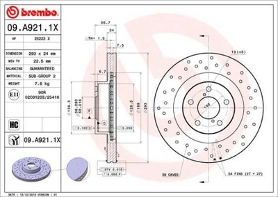 ДИСК ТОРМОЗНОЙ 293X24 ПЕРЕД BREMBO BRE09.A921.1X