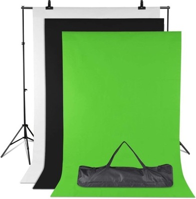 Zestaw stojaków do studia fotograficznego, 2 m x 1,6 m biało-czarno-zielony