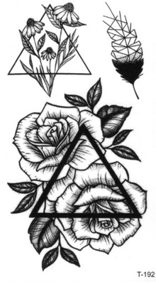 Tatuaż zmywalny czarny trójkąt róża kwiat piórko