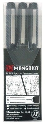 KURETAKE Pisaki cienkopisy do szkicowania Mangaka Black 3 sztuki CZARNE