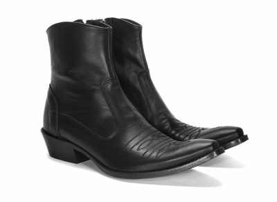 Stylowe Kowbojki Skórzane Męskie - Czarne Buty Western 44