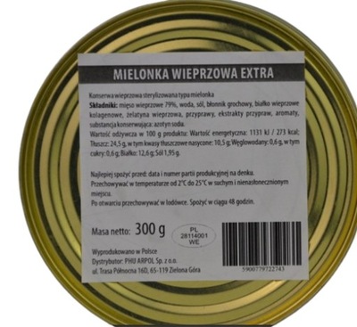 Wojskowa Mielonka wieprzowa extra 300 g Puszka