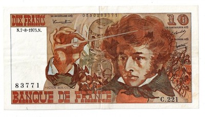 Banknot, Francja 10 franków 1975 stan 3