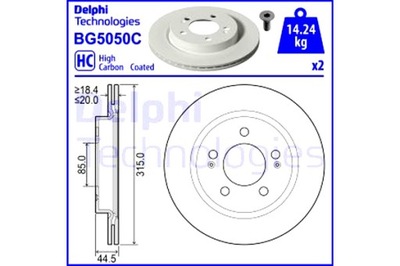 DELPHI ГАЛЬМІВНІ ДИСКИ ГАЛЬМІВНІ 2 ШТУКИ. SSANGYONG ЗАД 07 2017>