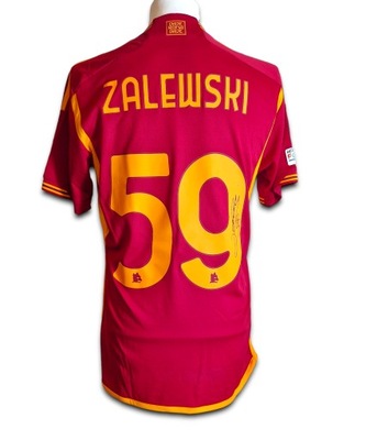 Nicola Zalewski, AS Roma - koszulka meczowa z autografem (zag)
