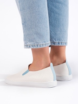 Ażurowe trampki slip on biało-niebieskie 39