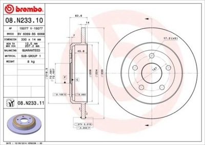 BREMBO 08.N233.11 DISCO DE FRENADO  