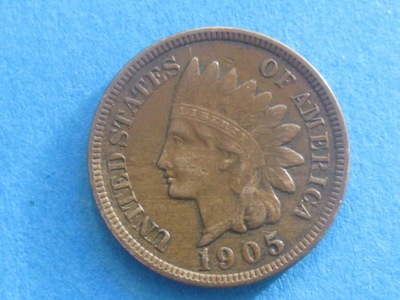 nr59 Moneta USA One Cent 1905 Indianin Ładny stan