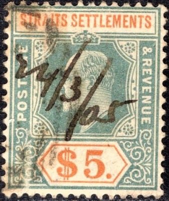 kol.bryt.Straits Settlements KEVII 5 $