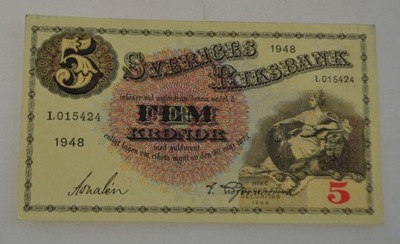 Szwecja - banknot - 5 Koron - 1948 rok