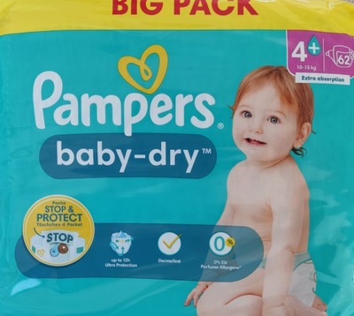 PIELUSZKI PAMPERS +4 ( 10-15kg) 62 SZT GERMANY