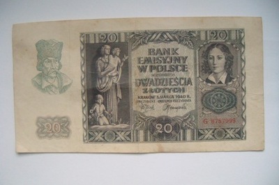 POLSKA Banknot 20 zł 1940 seria G