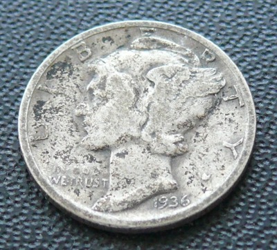 USA - 10 CENTÓW ONE DIME LIBERTY 1936 MERKURY Ag