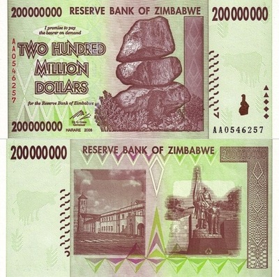 # ZIMBABWE - 200000000 DOLARÓW - 2008 - P-81 - UNC