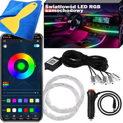 CABLE DE FIBRA ÓPTICA ILUMINACIÓN DO COCHE AUTO CABINAS BRIDA 6M RGB + APLIKACJA  