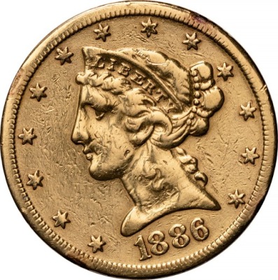 USA, 5 dolarów, 1886 S