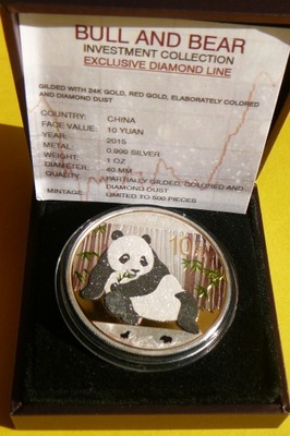 10 YUAN CHINY 2015 PANDA WIELKA Ag/Au 999 DIAMENT