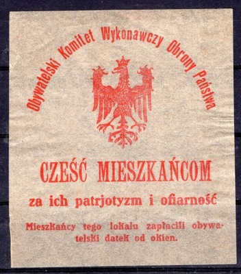 A2578 Nalepka Bibuła Obywatelski Komitet Wykonawczy Obrony Państwa