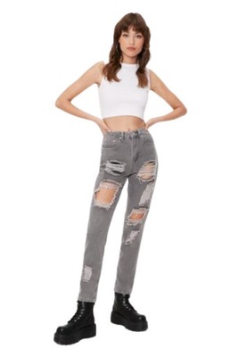 W12O01 SPODNIE SZARE JEANSY DZIURY NASTY GAL 38