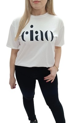 T-shirt damski z nadrukiem CIAO biały