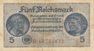 [MB5176] Niemcy 5 reichsmark 1939-1944
