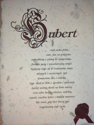 Imię na papierze czerpanym Hubert