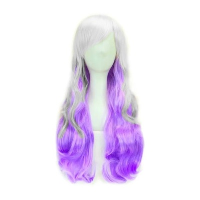 Długia peruka 80cm zsaro-fioletowe falowane włosy