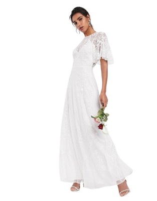 Haftowana suknia ślubna z ozdobnymi idefekt 38