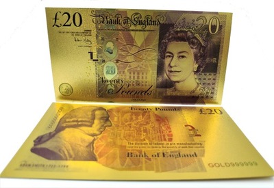 Królowa Elżbieta II Pozłacany Banknot 20 Funtów