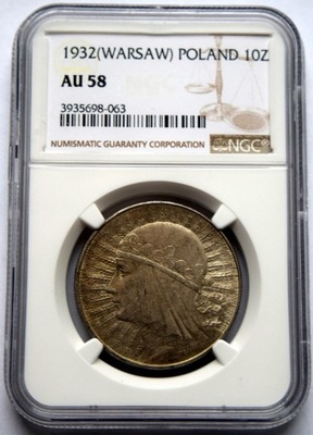 10 ZŁ GŁOWA KOBIETY 1932 NGC AU58