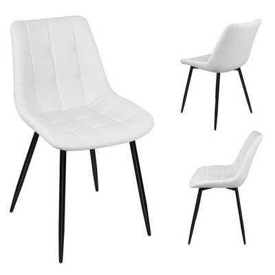 2 krzesła Tapicerowane Sztuczna Skóra Pikowane Jadalni Salonu Biały