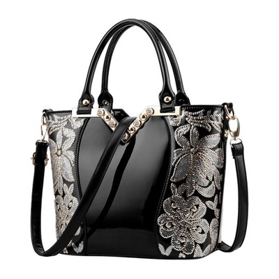 Womens Embroidered Handbag Glossy Sequins Black