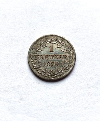 Niemcy, Bawaria, Ludwik II, 1 krajcar 1870, PIĘKNY