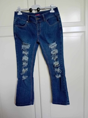 BONGO elastyczne damskie jeansowe spodnie 7/8 spodnie jeansy L40 przetarcia