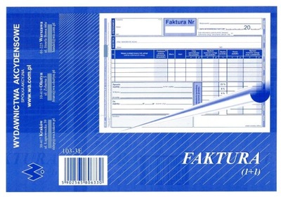 FAKTURA VAT 103-3E A5 WZÓR PEŁNY OD NETTO
