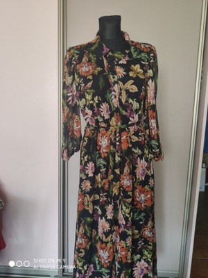 RESERVED-szyfonowa koszulowa sukienka w kwiaty 40