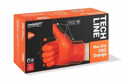 RĘKAWICE NITRYLOWE BEZPUDROWE MAX GRIP ORANGE 100 SZT L