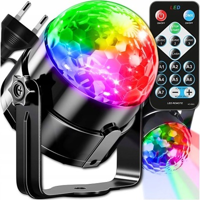 KULA DISCO REFLEKTOR DYSKOTEKOWY LED RGB KOLOROFON PROJEKTOR LASER + PILOT