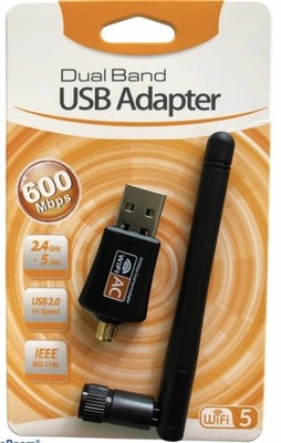 KARTA SIECIOWA WIFI DUAL BAND ADAPTER USB 600 MBPS 2,4GHZ USB 2.0