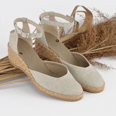 Espadryle damskie SP (5 cm) jasny len 36