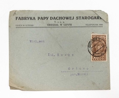 KOPERTA LISTOWA FABRYKA PAPY STAROGARD 1929