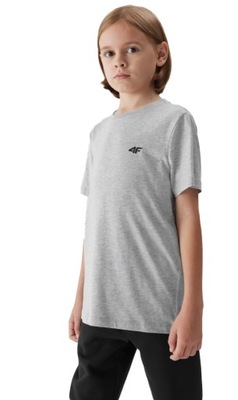 4F T-Shirt Koszulka Dziecięca gładka bawełniana szara 164